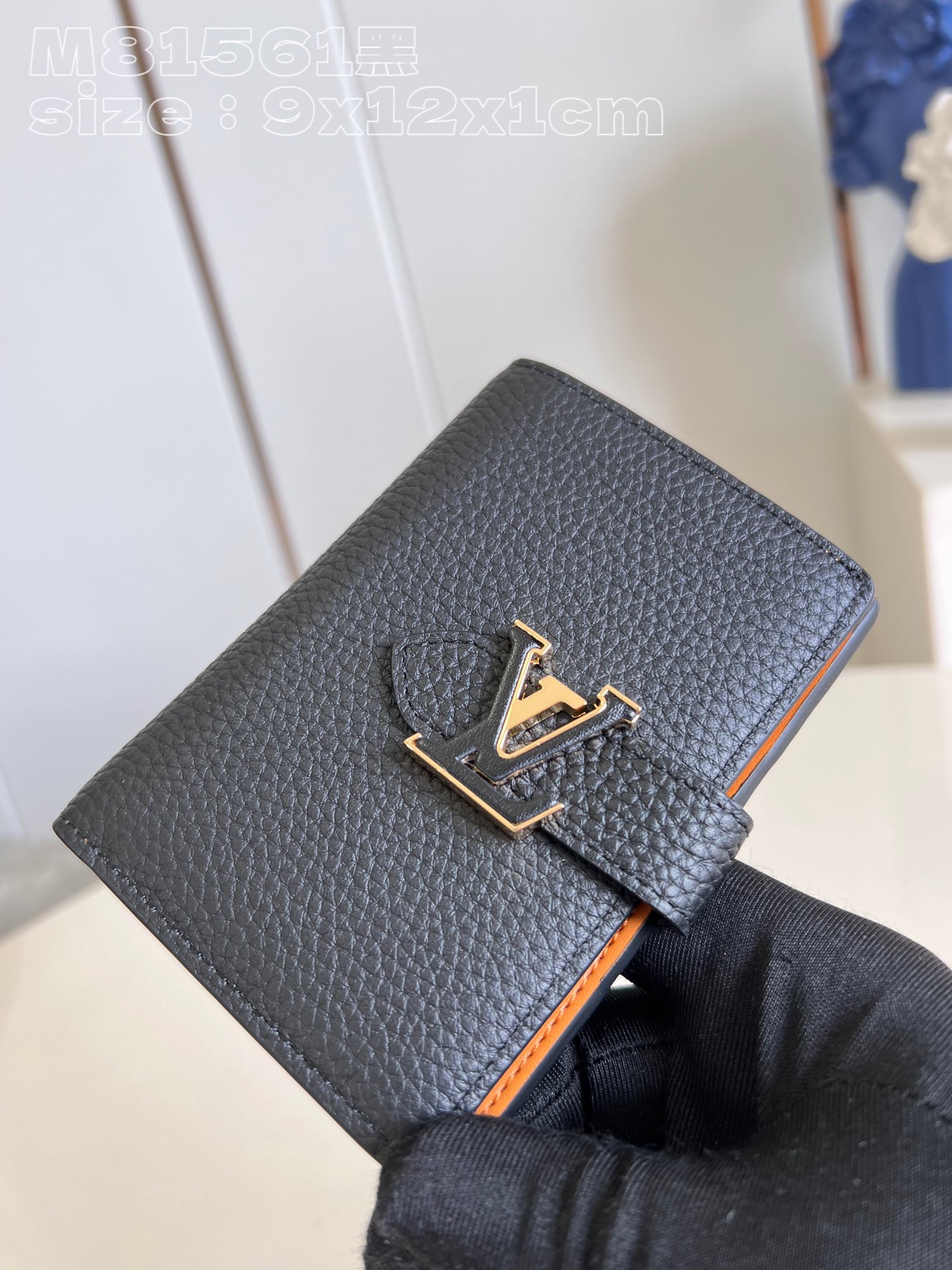 Louis Vuitton M81561 in black, in grained Taurillon leather, is a small, straight LV bag