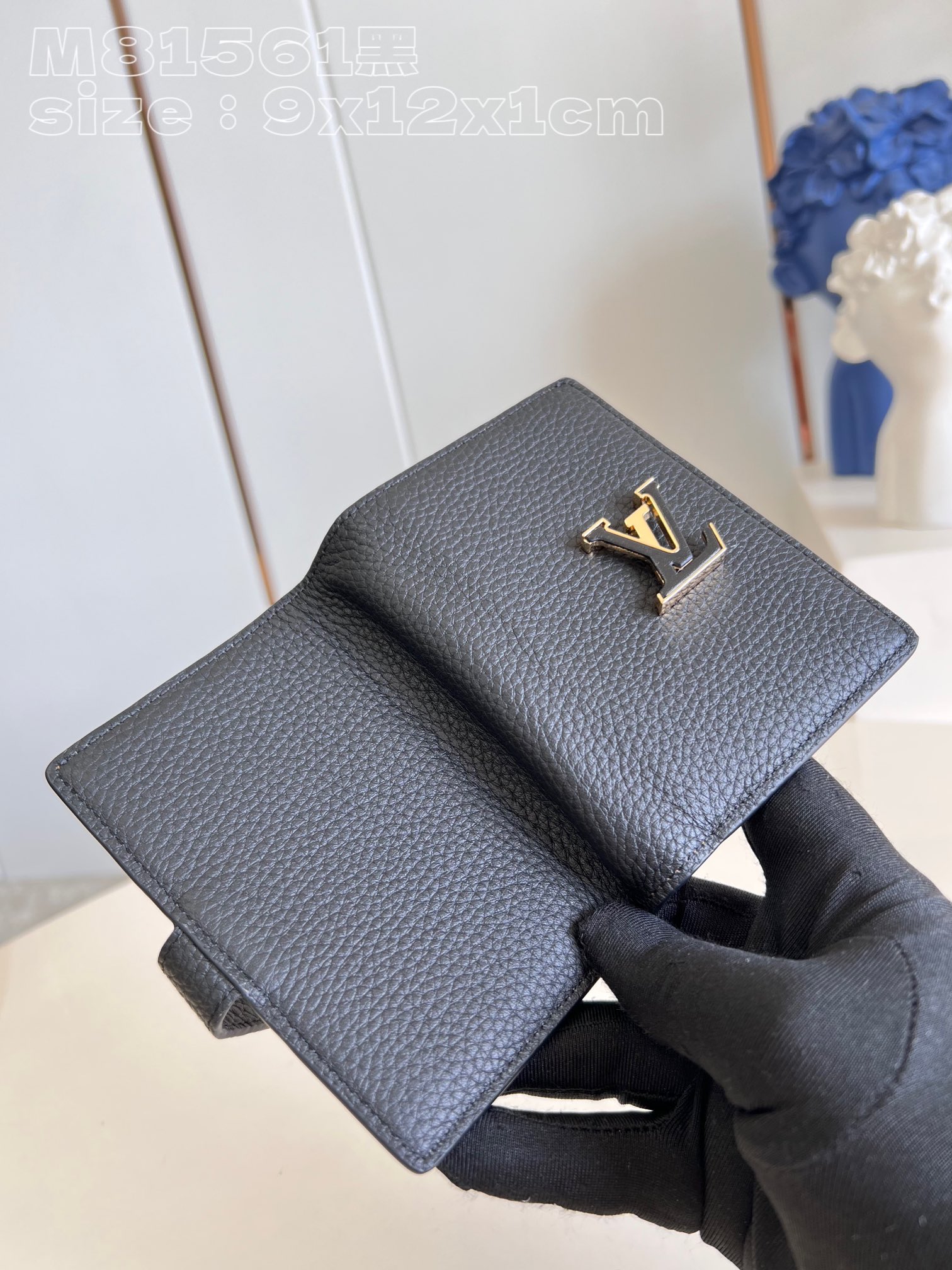 Louis Vuitton M81561 in black, in grained Taurillon leather, is a small, straight LV bag