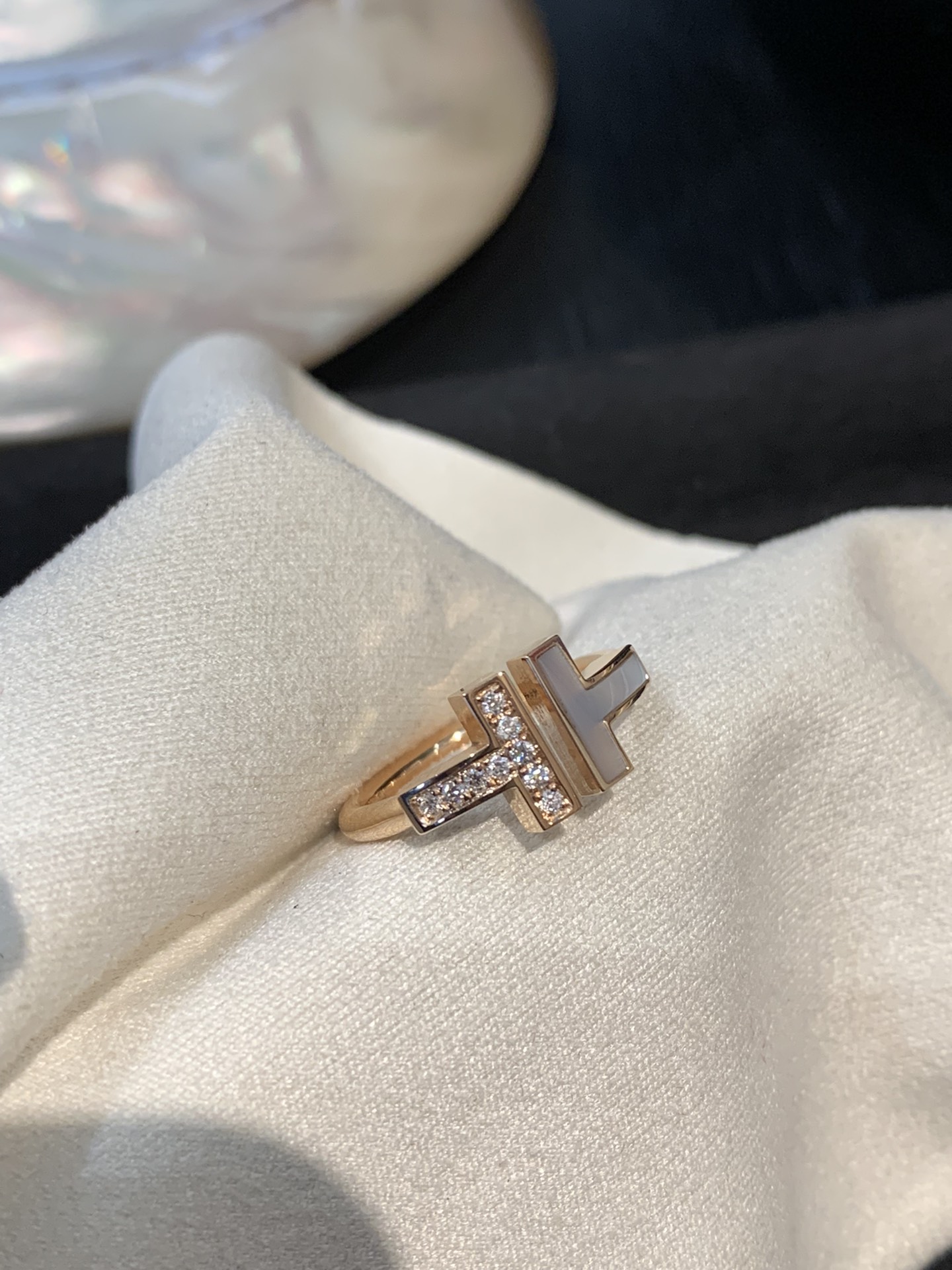 Double T Ring with Diamonds