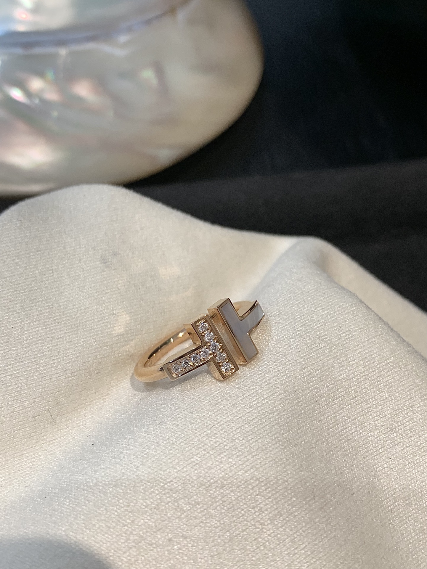 Double T Ring with Diamonds