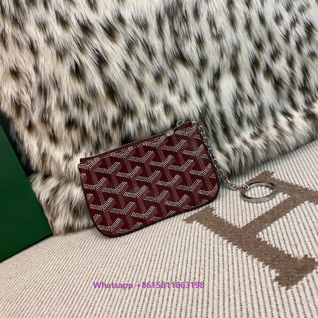 Burgundy Goyard Senat Nano Key Pouch inner D-ring and zip closing system