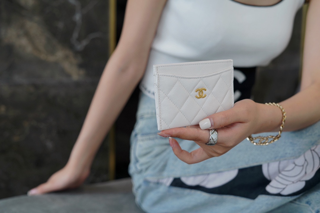 Chanel classic card holder white cowhide Imported channel custom calfskin