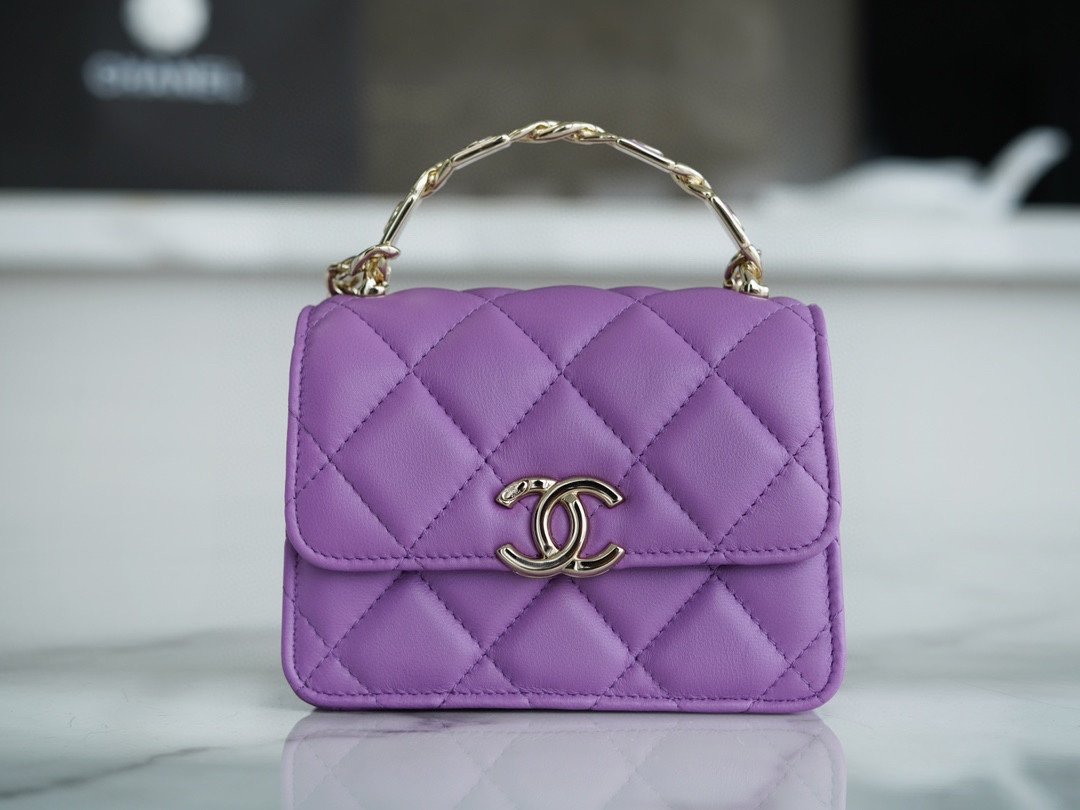 Chanel enamel handle chain bag purple Italy GR original lambskin