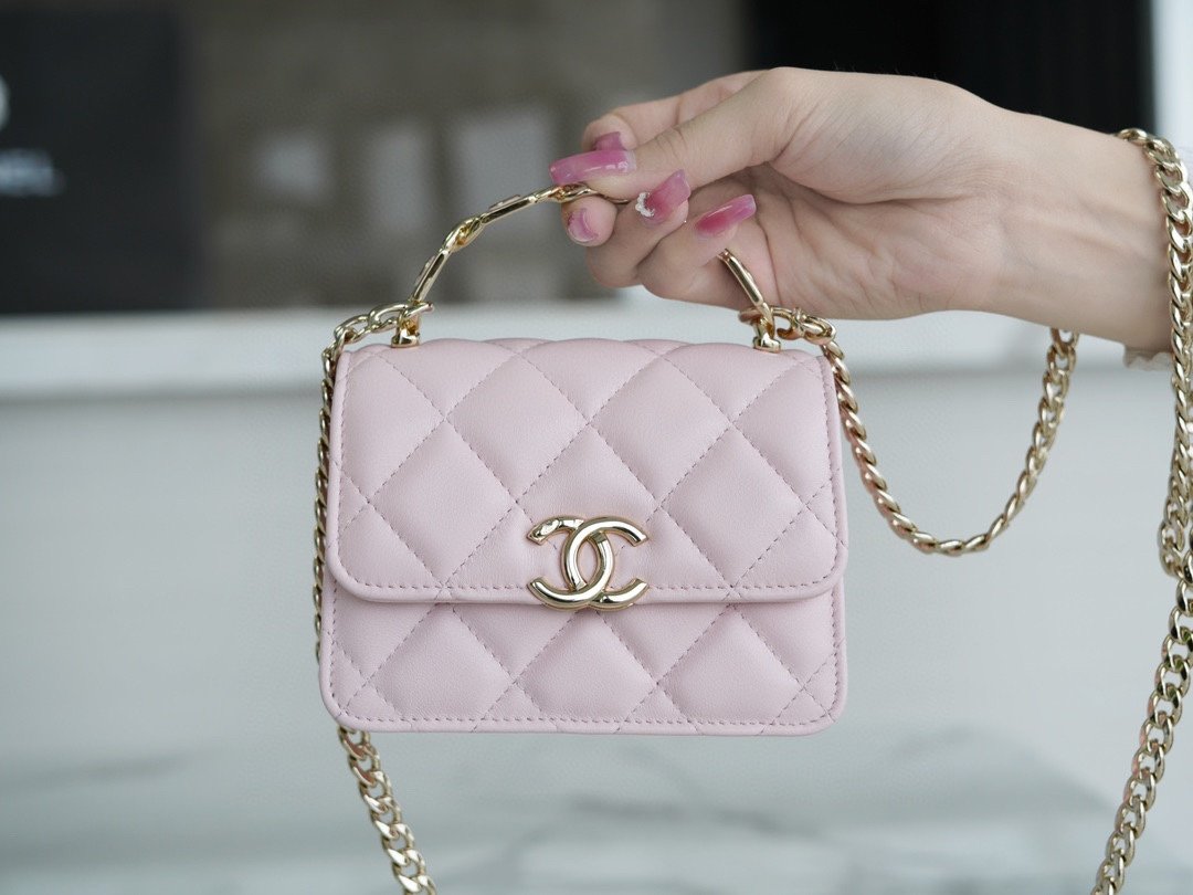 Chanel enamel handle chain bag pink Italy GR original lambskin