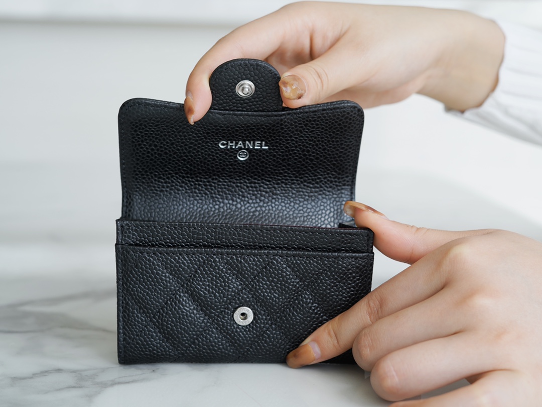 Chanel classic card bag black silver imported from France origin calfskin