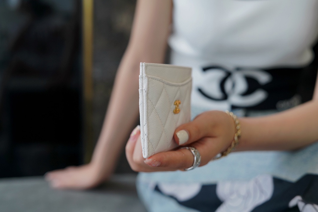 Chanel classic card holder white cowhide Imported channel custom calfskin