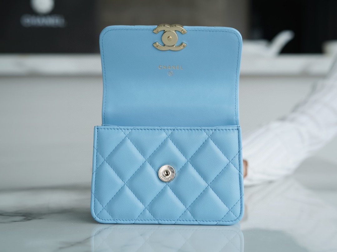 Chanel enamel handle chain bag blue Italy GR original lambskin
