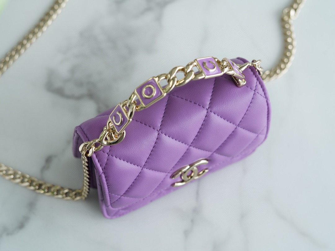 Chanel enamel handle chain bag purple Italy GR original lambskin