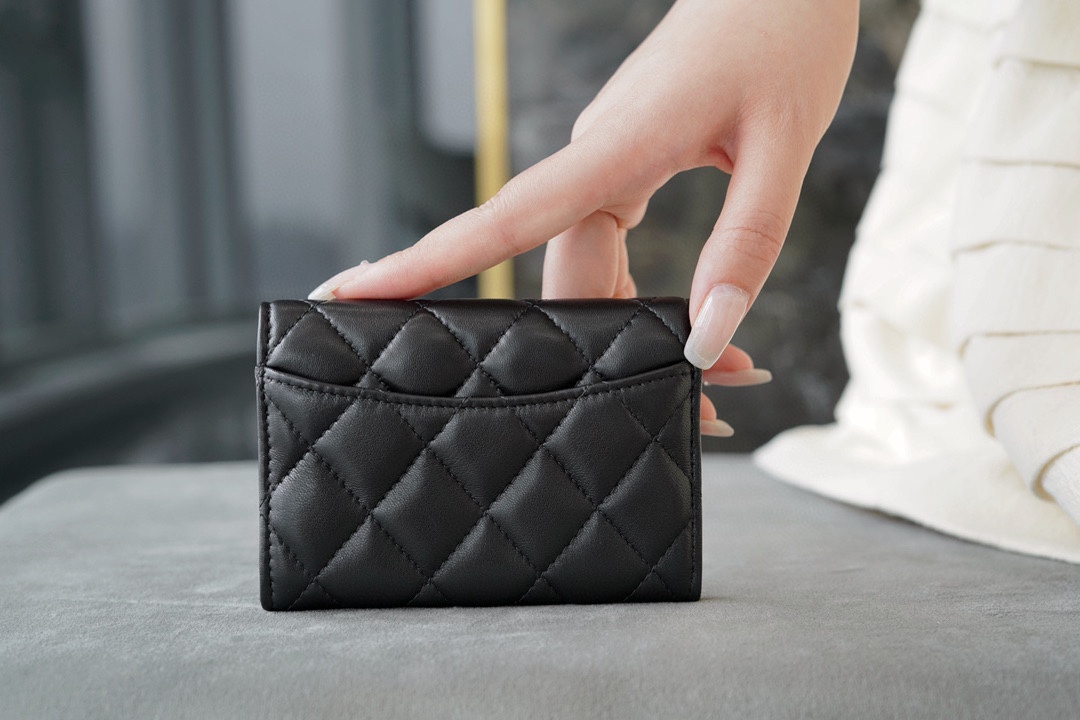 Chanel Classic Flap Card Holder (upgraded version) Lambskin Black Silver