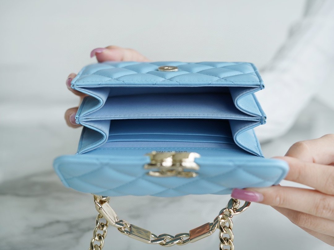 Chanel enamel handle chain bag blue Italy GR original lambskin