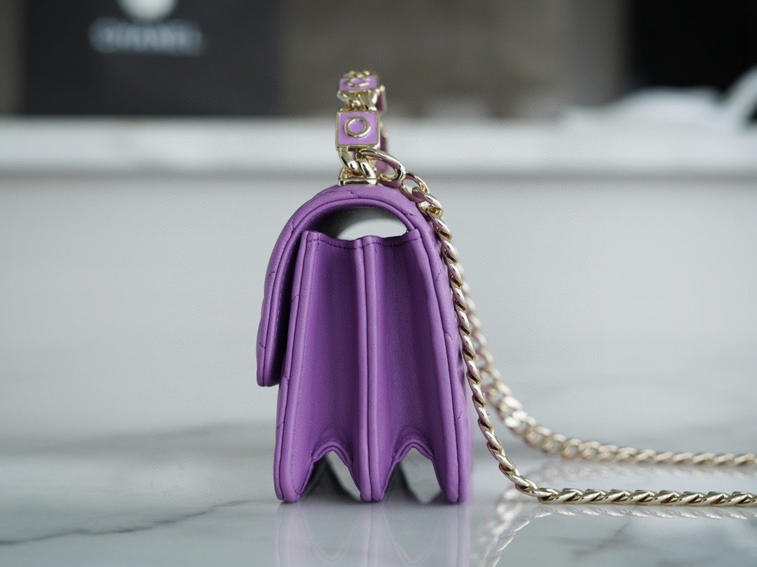 Chanel enamel handle chain bag purple Italy GR original lambskin