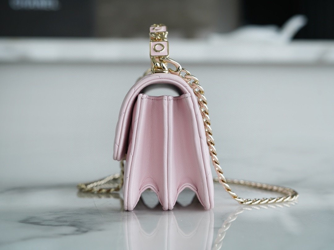Chanel enamel handle chain bag pink Italy GR original lambskin