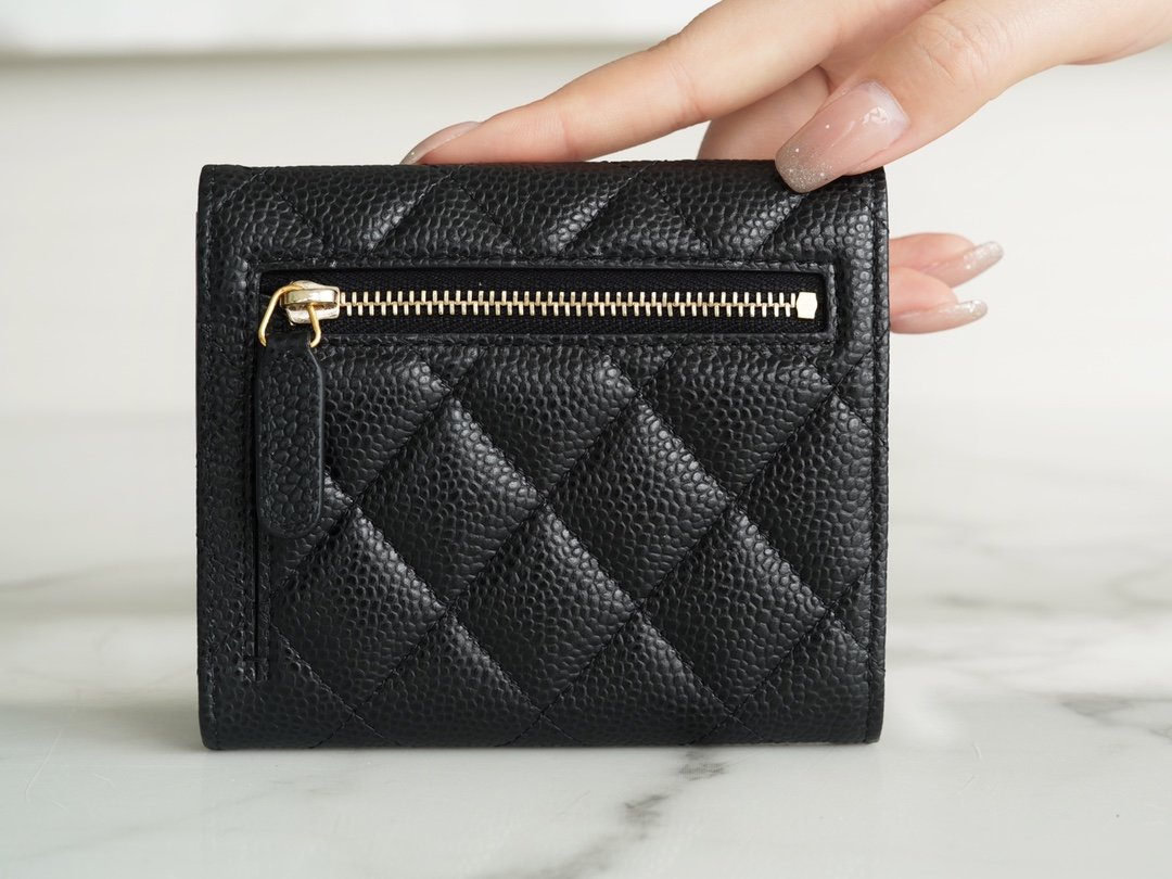 Chanel classic trifold wallet black gold France imported HASS origin calfskin