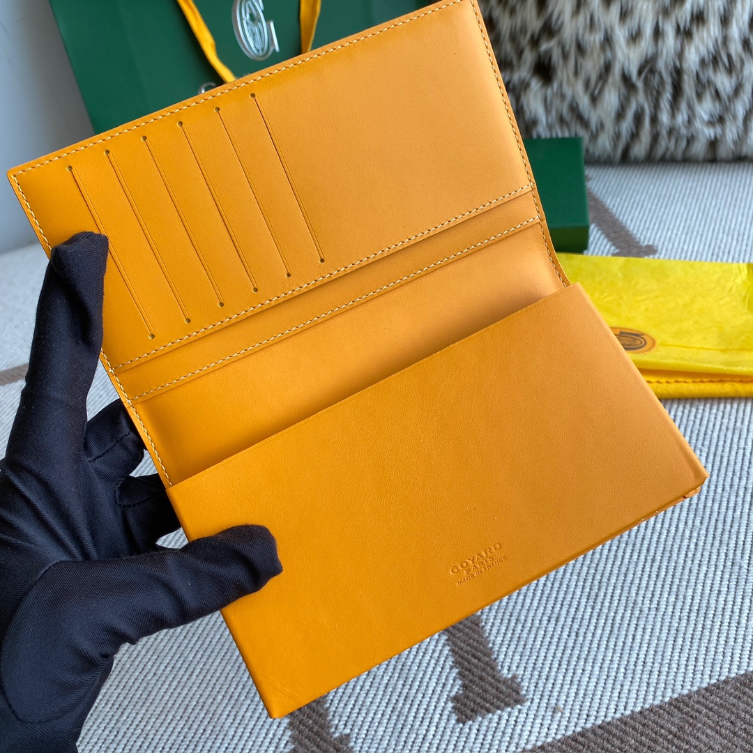 Yellow Goyard Saint-Lambert Wallet is a universal phone case with all the everyday essentials in one