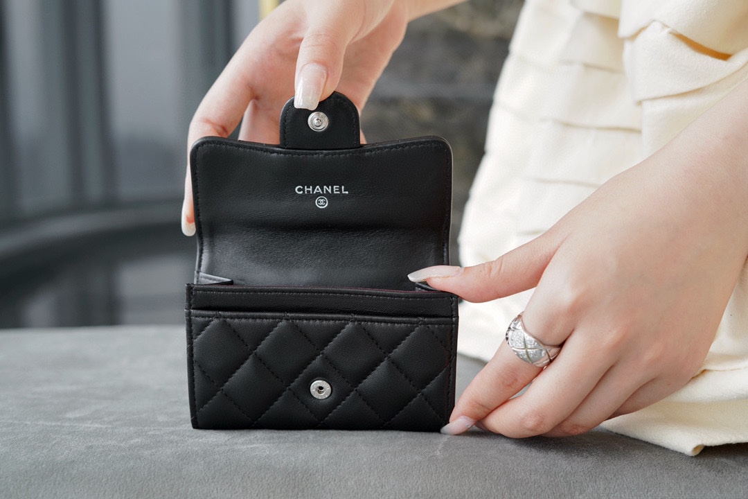 Chanel Classic Flap Card Holder (upgraded version) Lambskin Black Silver