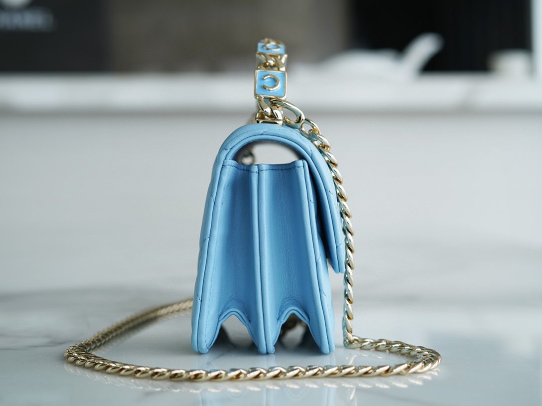 Chanel enamel handle chain bag blue Italy GR original lambskin