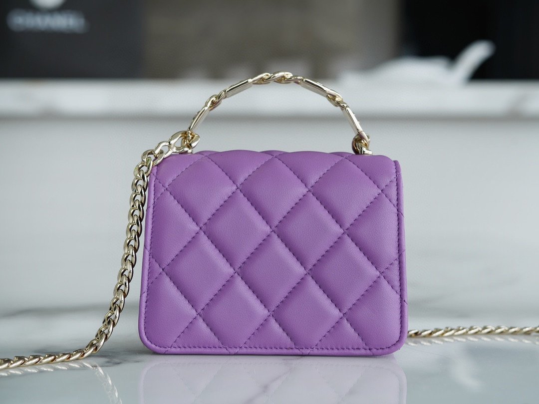 Chanel enamel handle chain bag purple Italy GR original lambskin