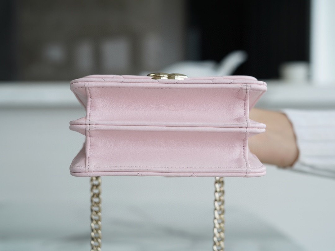 Chanel enamel handle chain bag pink Italy GR original lambskin