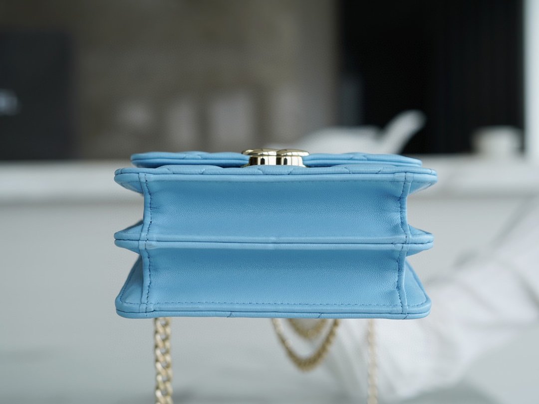 Chanel enamel handle chain bag blue Italy GR original lambskin