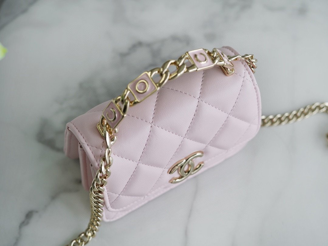 Chanel enamel handle chain bag pink Italy GR original lambskin