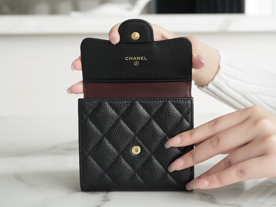 Chanel classic trifold wallet black gold France imported HASS origin calfskin