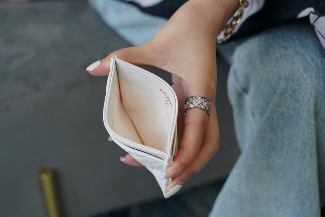 Chanel classic card holder white cowhide Imported channel custom calfskin