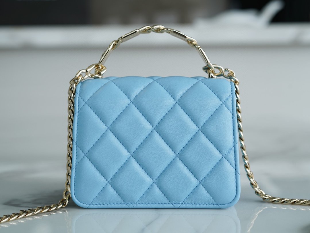 Chanel enamel handle chain bag blue Italy GR original lambskin