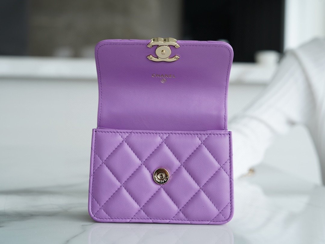 Chanel enamel handle chain bag purple Italy GR original lambskin