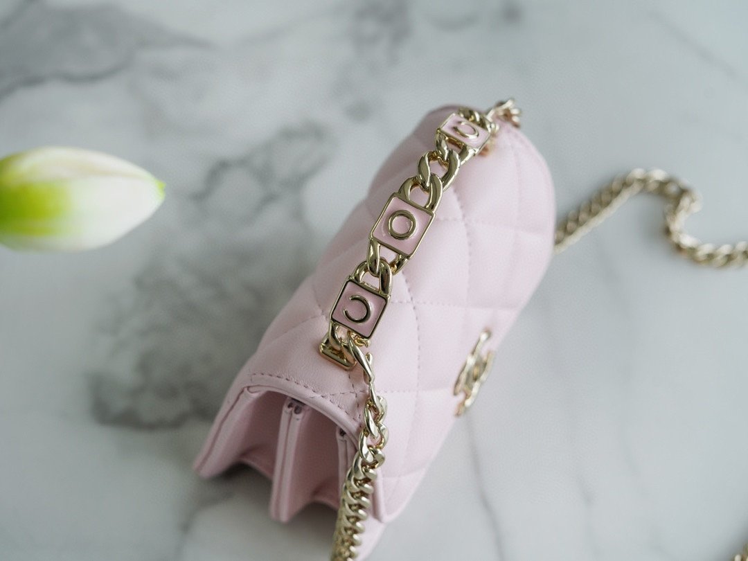 Chanel enamel handle chain bag pink Italy GR original lambskin