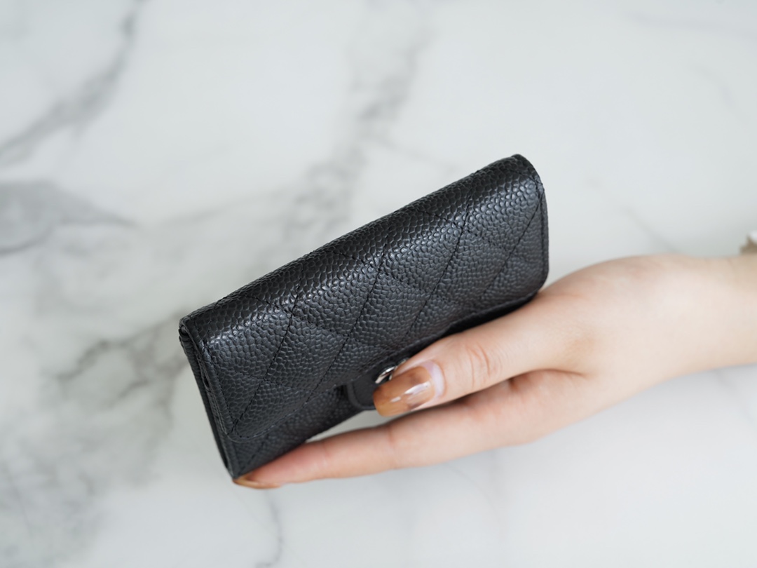 Chanel classic card bag black silver imported from France origin calfskin