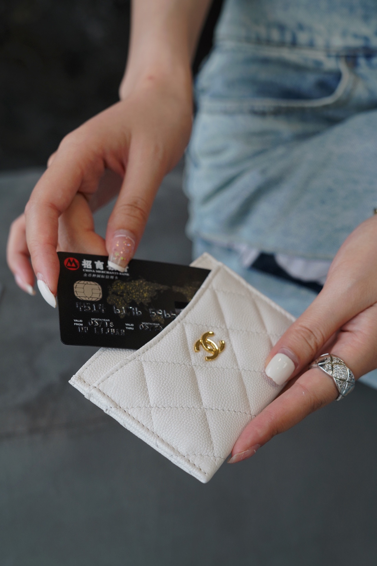 Chanel classic card holder white cowhide Imported channel custom calfskin