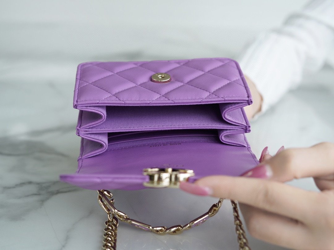 Chanel enamel handle chain bag purple Italy GR original lambskin