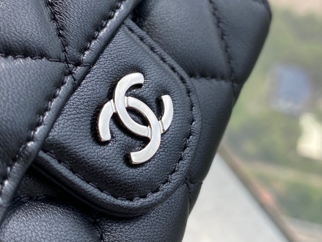 Chanel Classic Flap Card Holder (upgraded version) Lambskin Black Silver