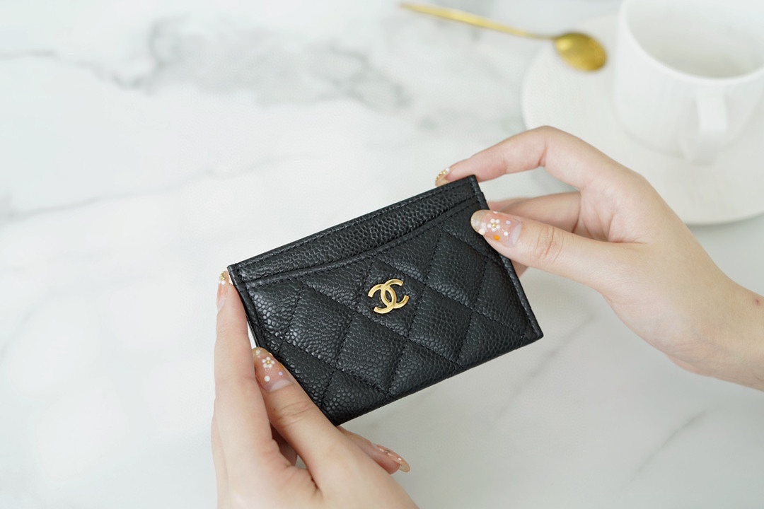 Chanel classic card holder black cow gold using caviar grain embossed calfskin