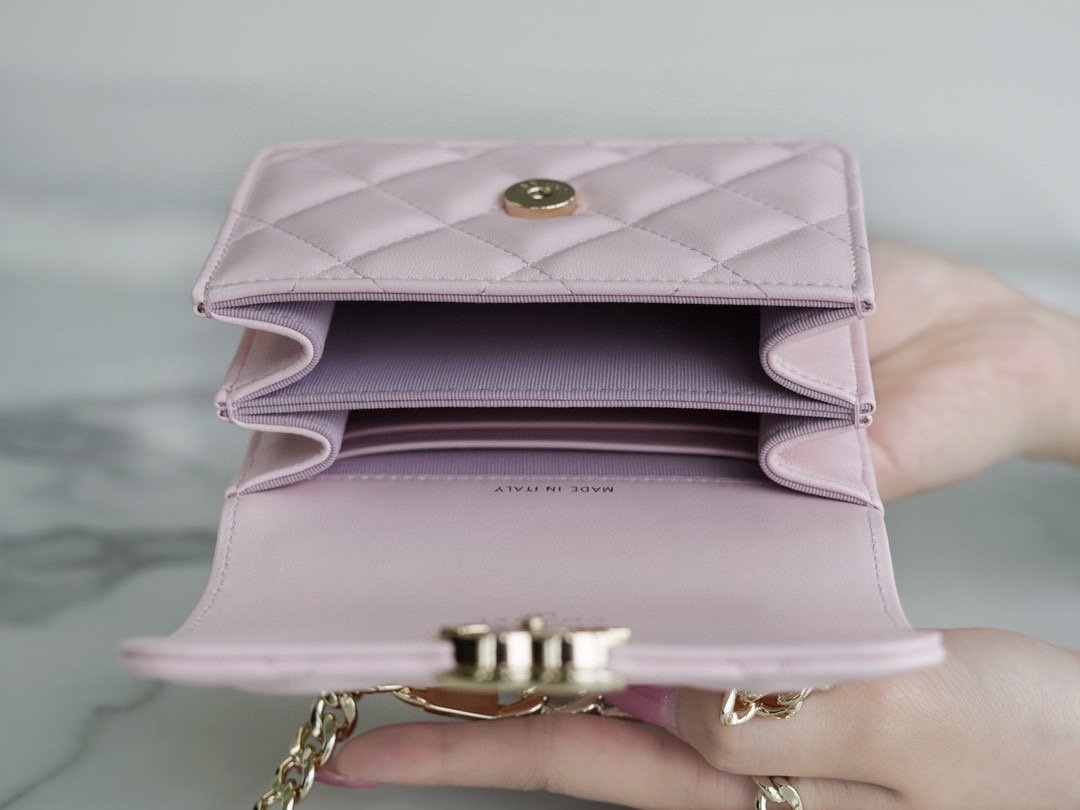 Chanel enamel handle chain bag pink Italy GR original lambskin