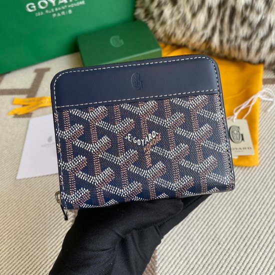 Navy Goyard Matignon PM Wallet is a compact shape and closes securely with a zip