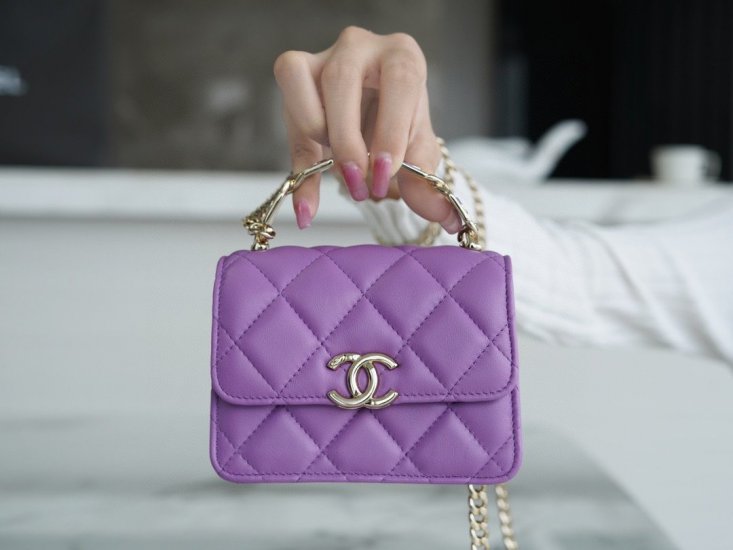 Chanel enamel handle chain bag purple Italy GR original lambskin