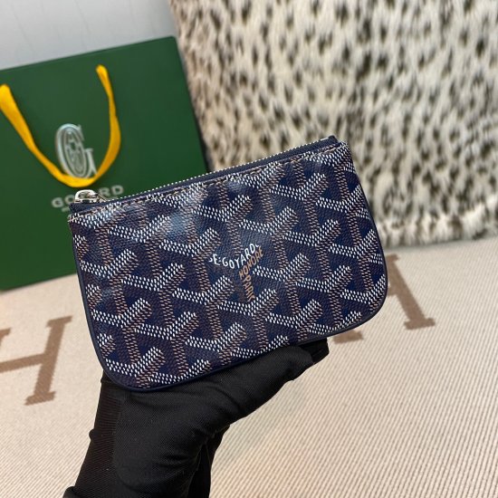 Navy Goyard Senat Nano Key Pouch inner D-ring and zip closing system