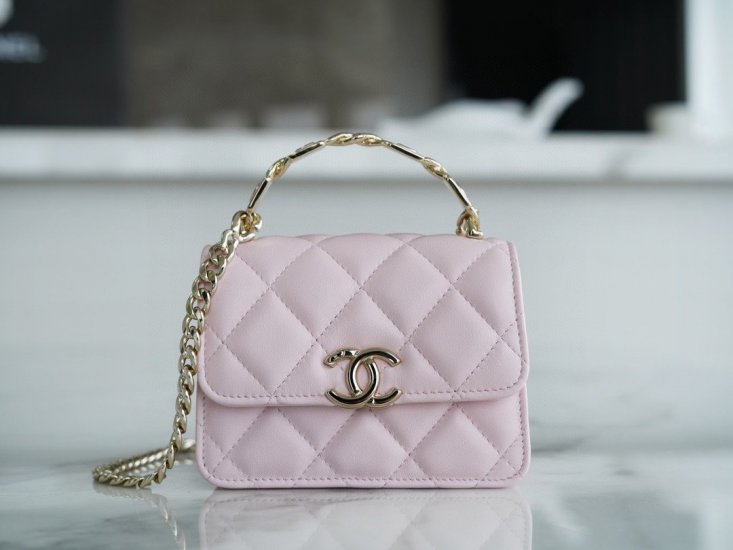 Chanel enamel handle chain bag pink Italy GR original lambskin