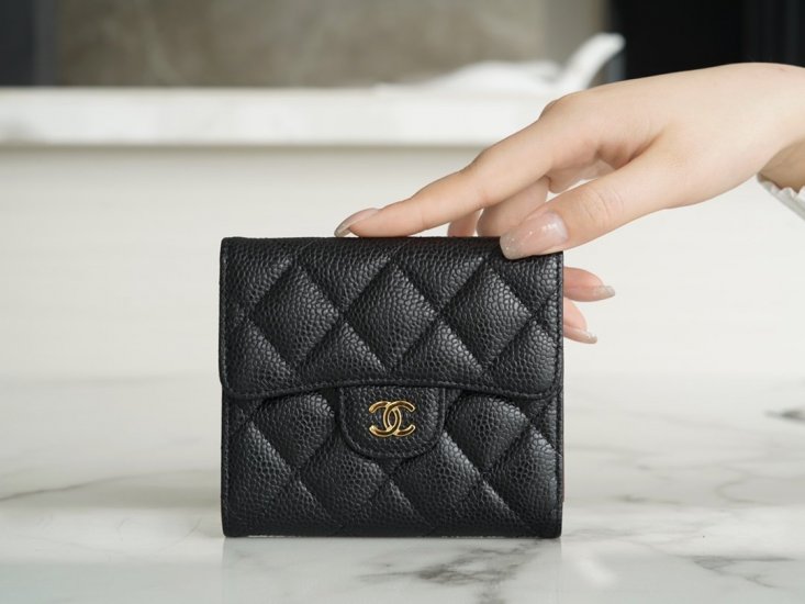 Chanel classic trifold wallet black gold France imported HASS origin calfskin