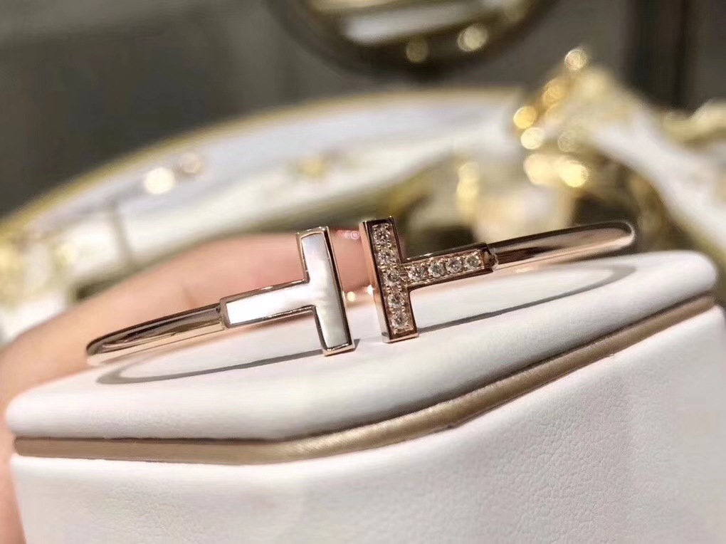 T Bracelet with Mother of Pearl and Diamonds