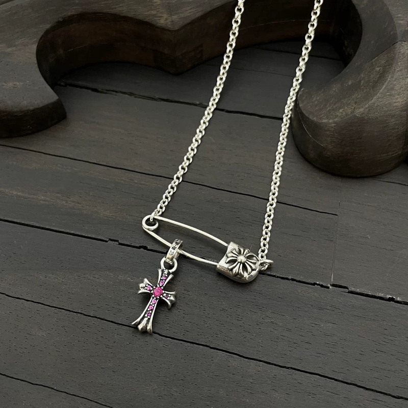 Pin-set Red Diamond Cross Necklace