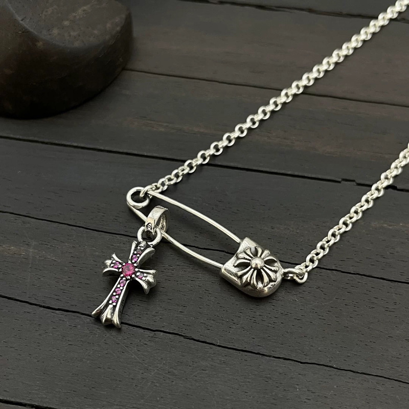 Pin-set Red Diamond Cross Necklace