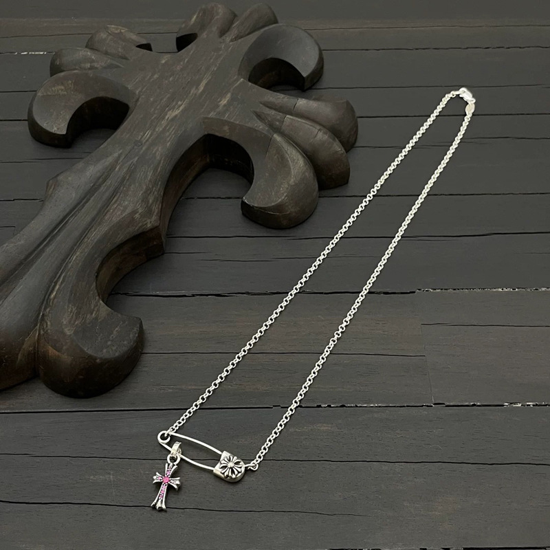 Pin-set Red Diamond Cross Necklace