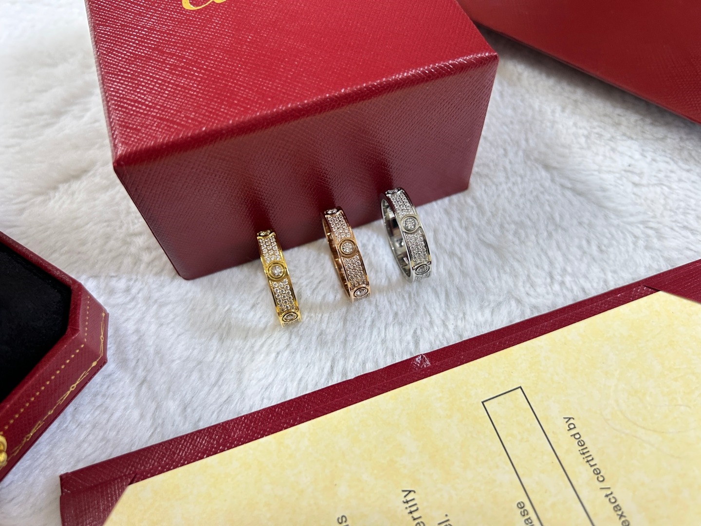 Love Ring with Big Diamond and 3 Row Diamonds
