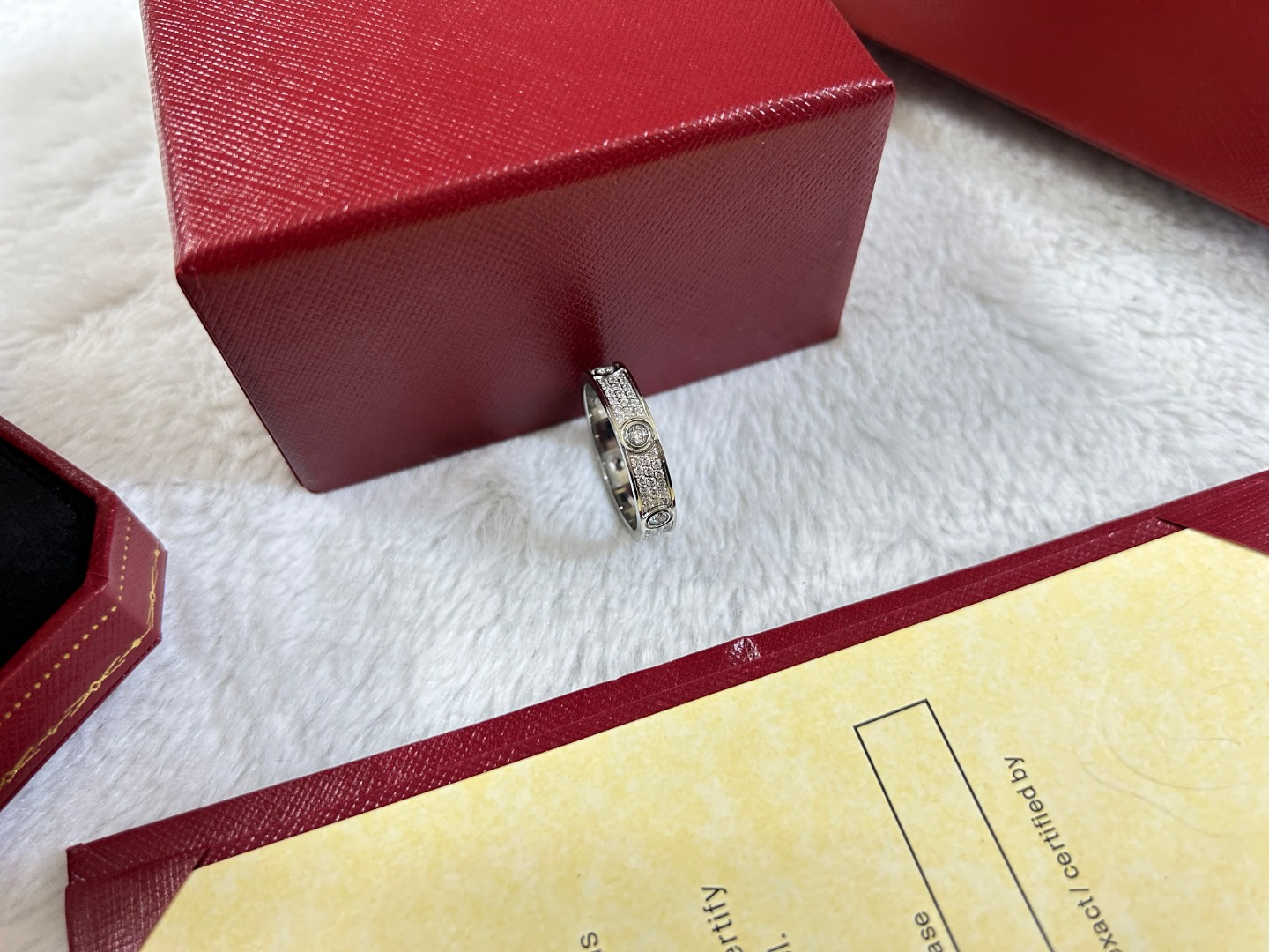 Love Ring with Big Diamond and 3 Row Diamonds