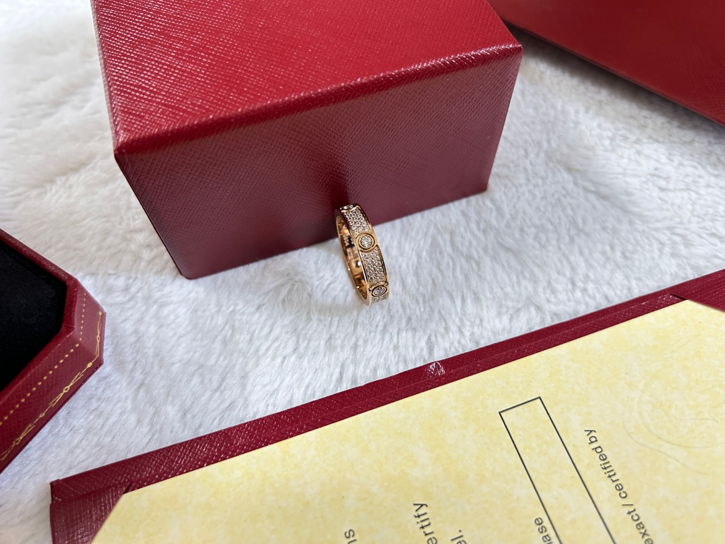 Love Ring with Big Diamond and 3 Row Diamonds