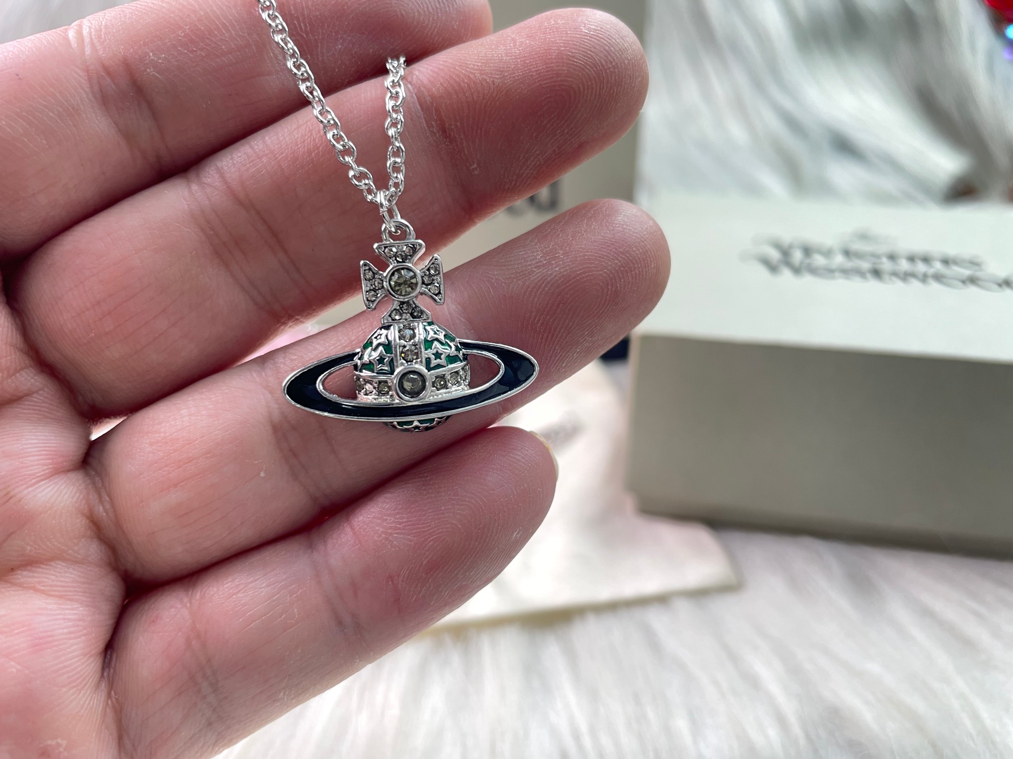 Black Paint Saturn necklace