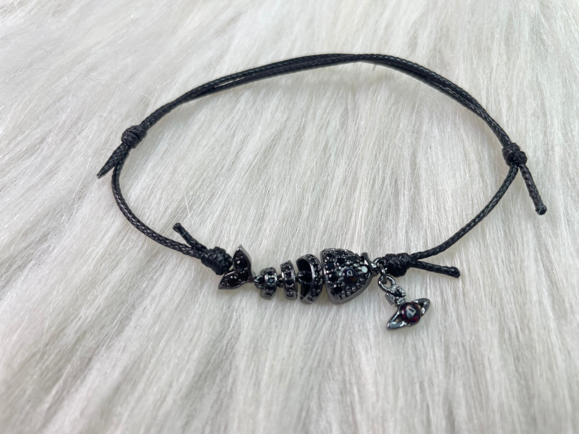 Fish Bone Black Shrinkage Rope Bracelet
