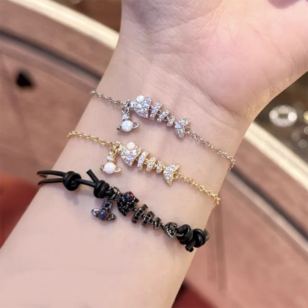Fish Bone Black Shrinkage Rope Bracelet